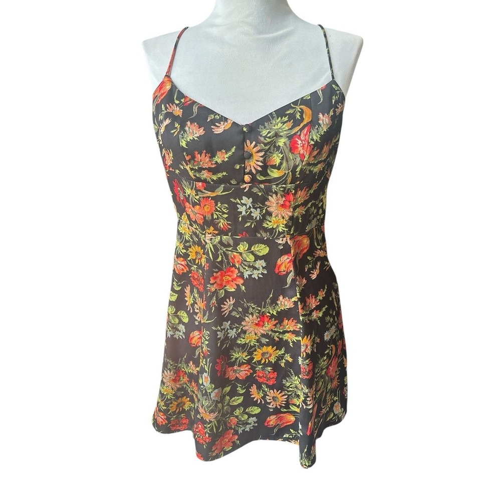 Urban Outfitters‎ Floral Print Strap Spaghetti Button Ruffled Mini Dress Size M